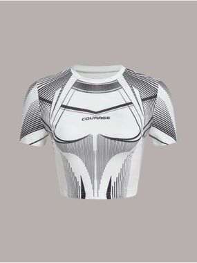 SHEIN ICON Bikercore Cropped Striped and Graphic Crop Tee with COURAGE Logo